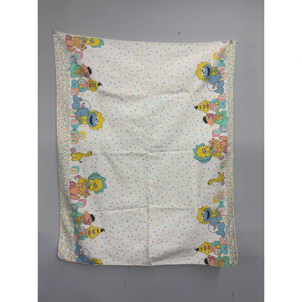 Vintage Sesame Street baby Blanket Cookie Monster Bert Ernie Pastel 27x34